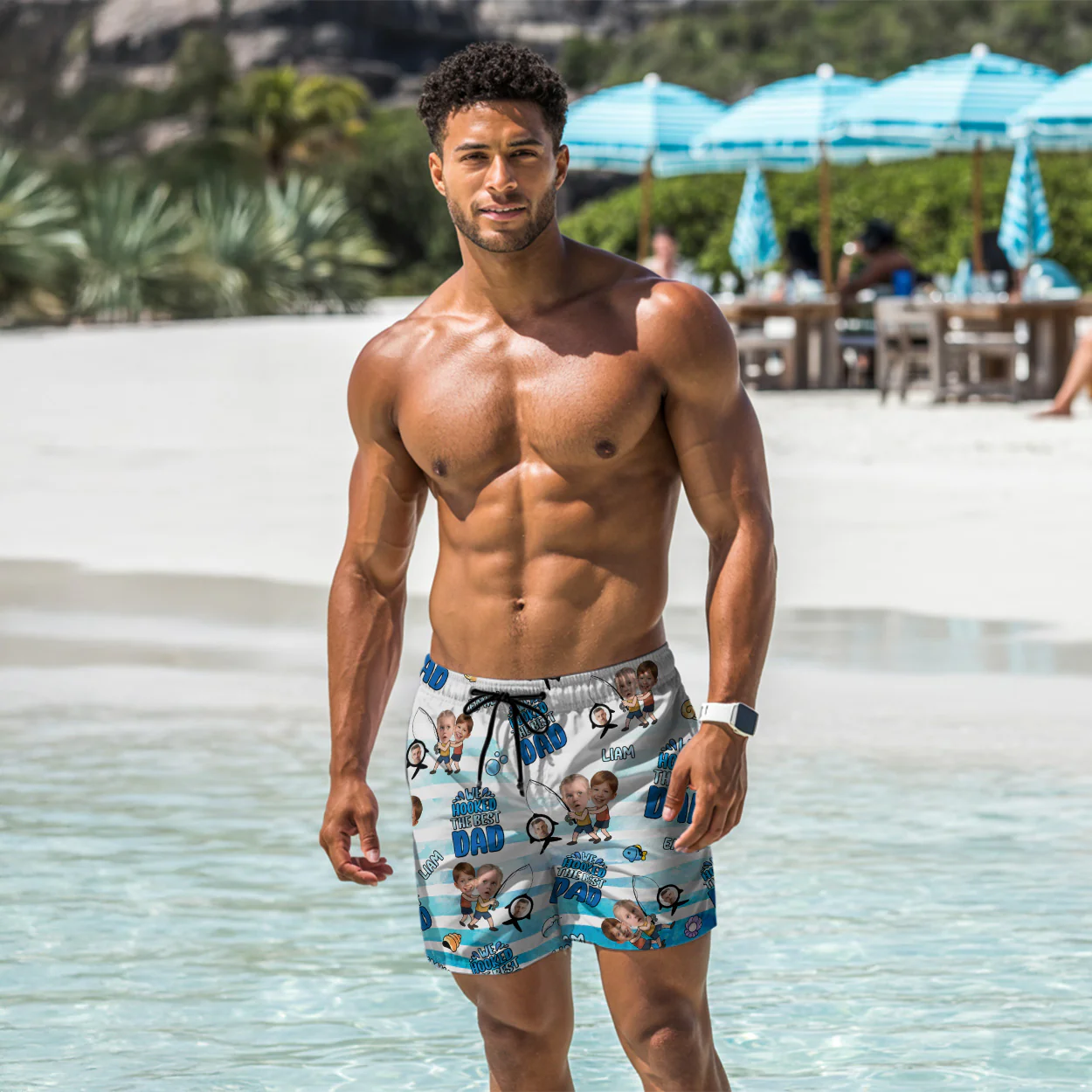 We Hooked The Reel Best Dad - Personalized Beach Shorts - Image 3