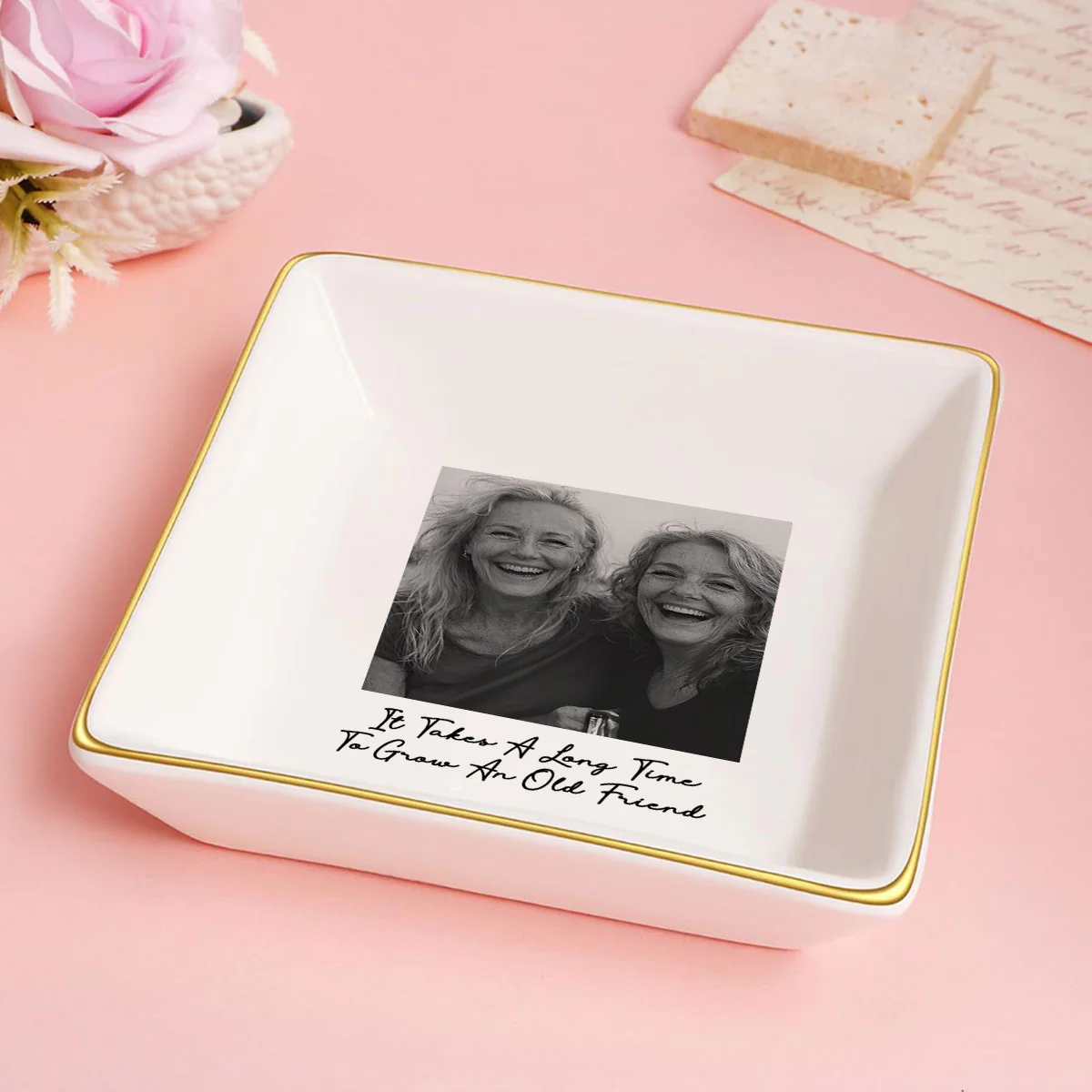 We'll Be Friends Until We're Old And Senile - Personalized Square Shaped Jewelry Dish - Image 5
