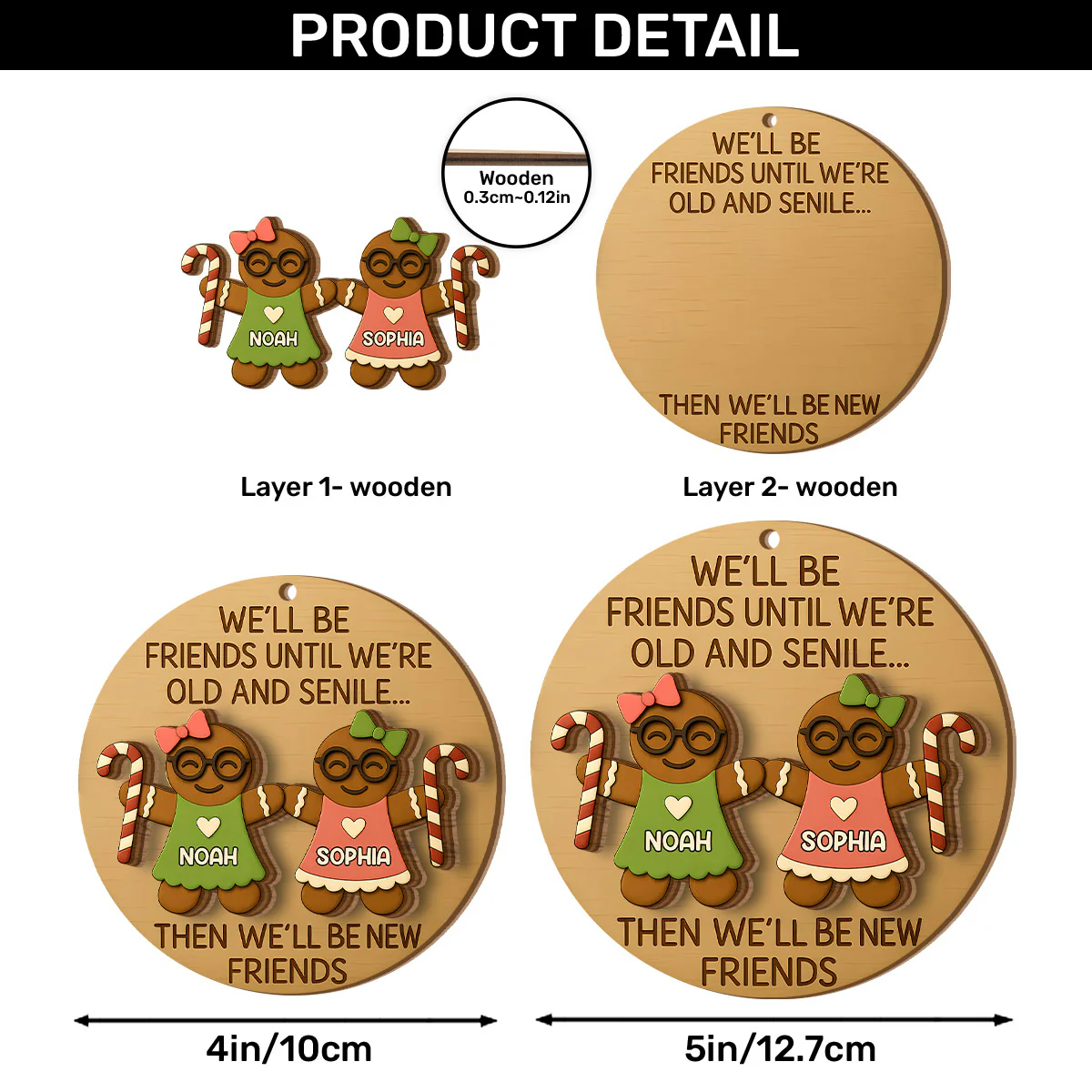 We'll Be Friends Until We're Old - Personalized 2-Layered Wooden Ornament - Image 6
