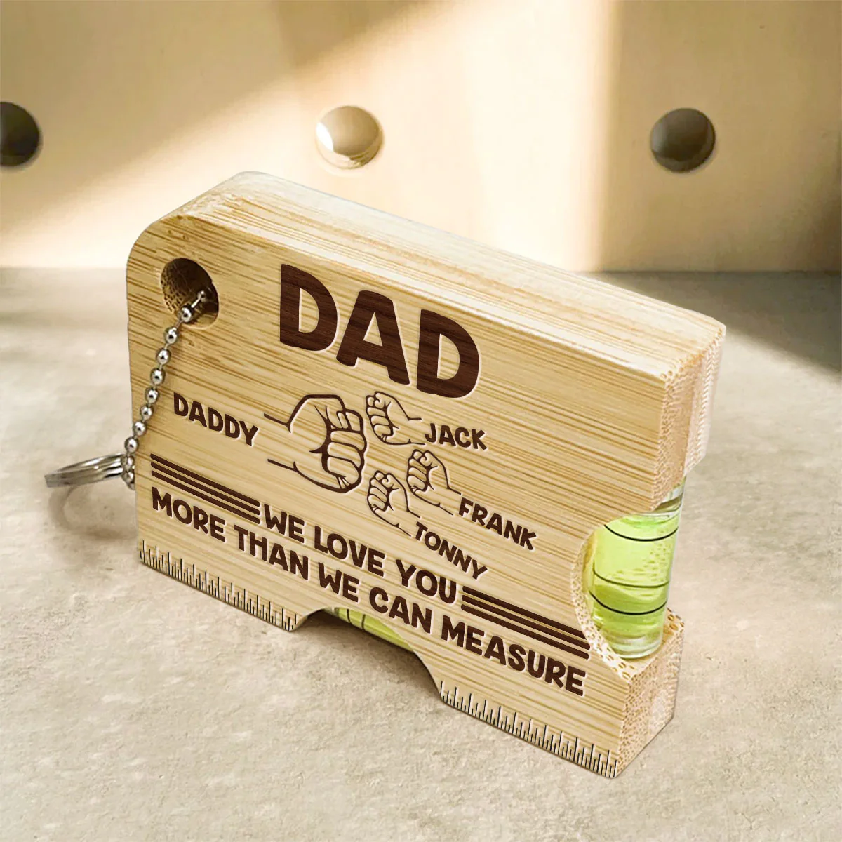 We Love You More Than We Can Measure - Personalized Spirit Level Bottle Opener Keyring - Image 3