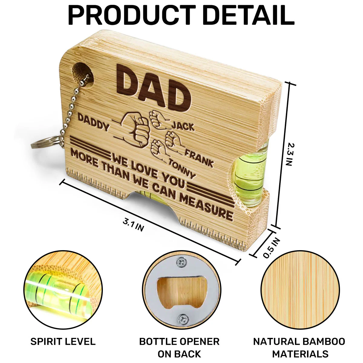 We Love You More Than We Can Measure - Personalized Spirit Level Bottle Opener Keyring - Image 6
