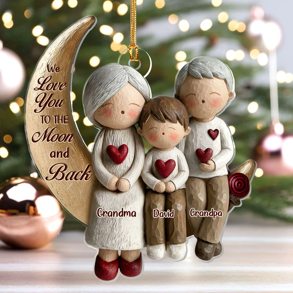 We Love You To The Moon And Back - Personalized 1-Layer Acrylic Ornament - Image 4