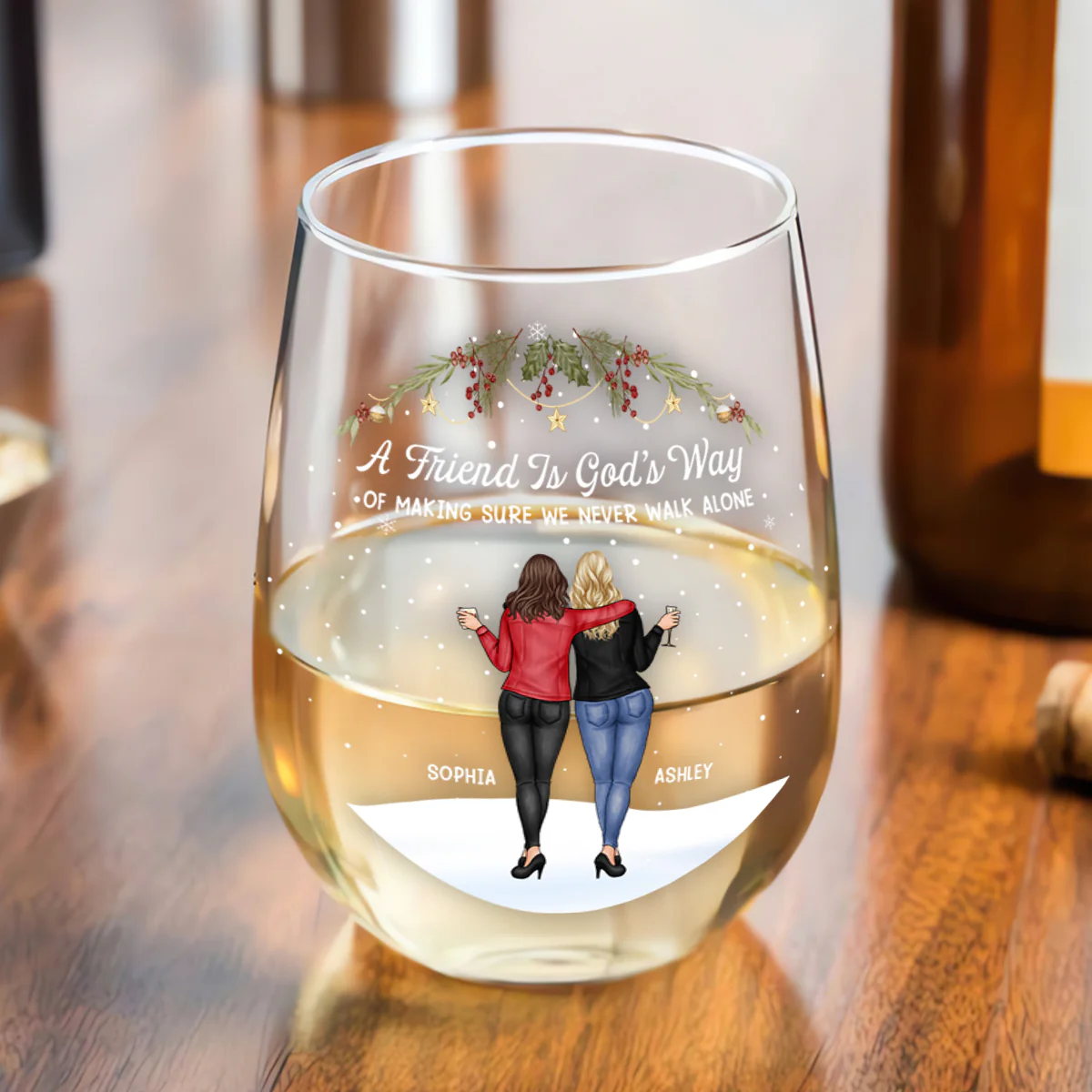 We Never Walk Alone - Personalized Stemless Wine Glass - Image 3