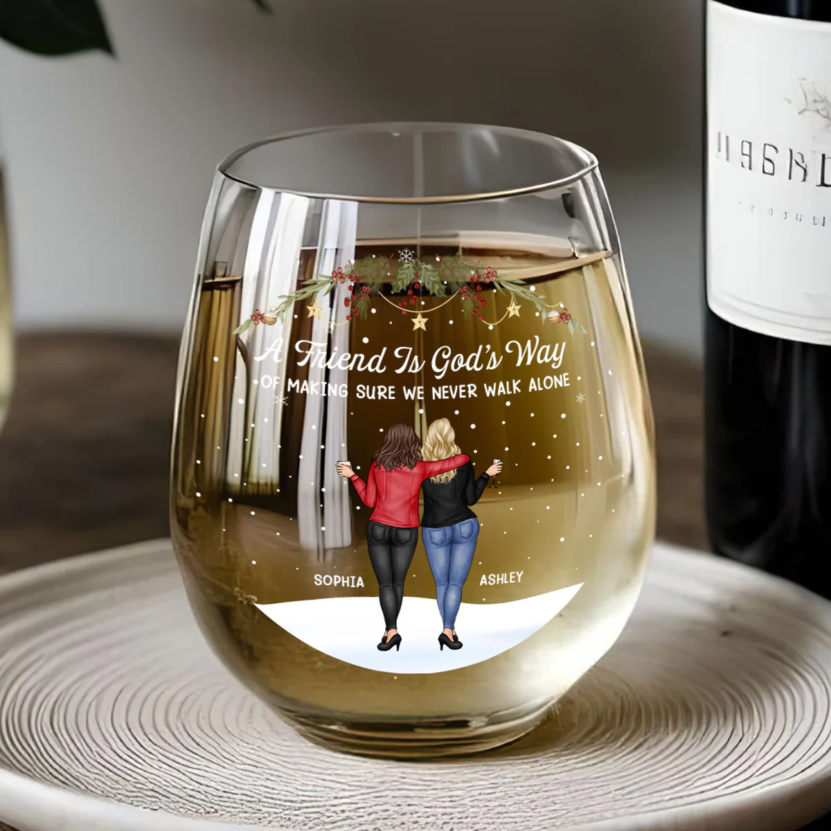 We Never Walk Alone - Personalized Stemless Wine Glass - Image 4