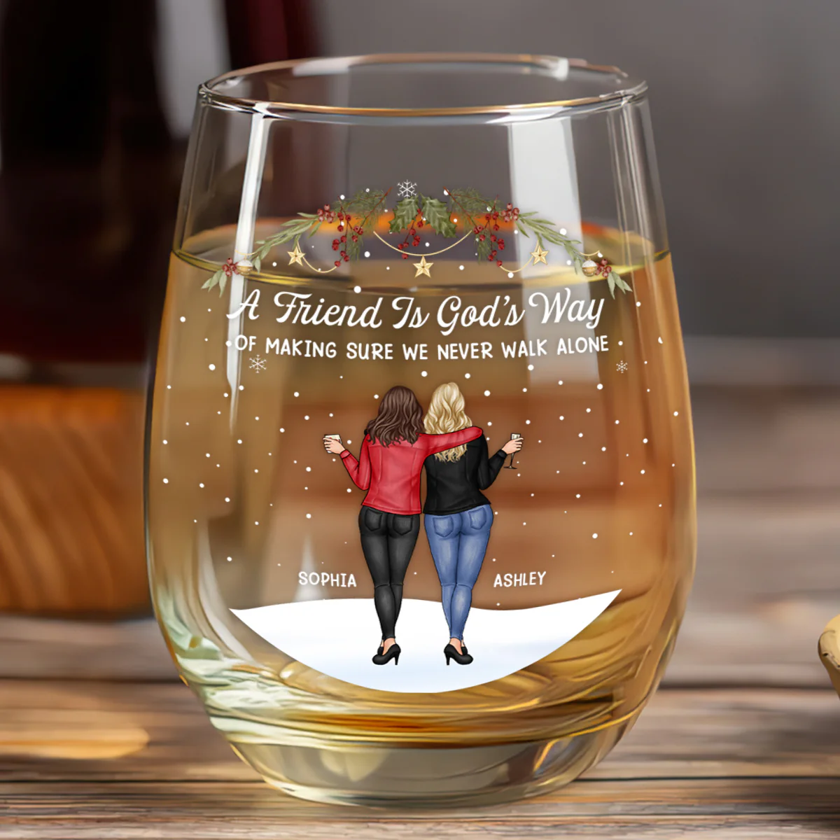 We Never Walk Alone - Personalized Stemless Wine Glass - Image 5