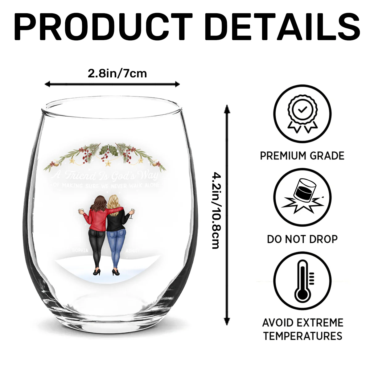 We Never Walk Alone - Personalized Stemless Wine Glass - Image 6