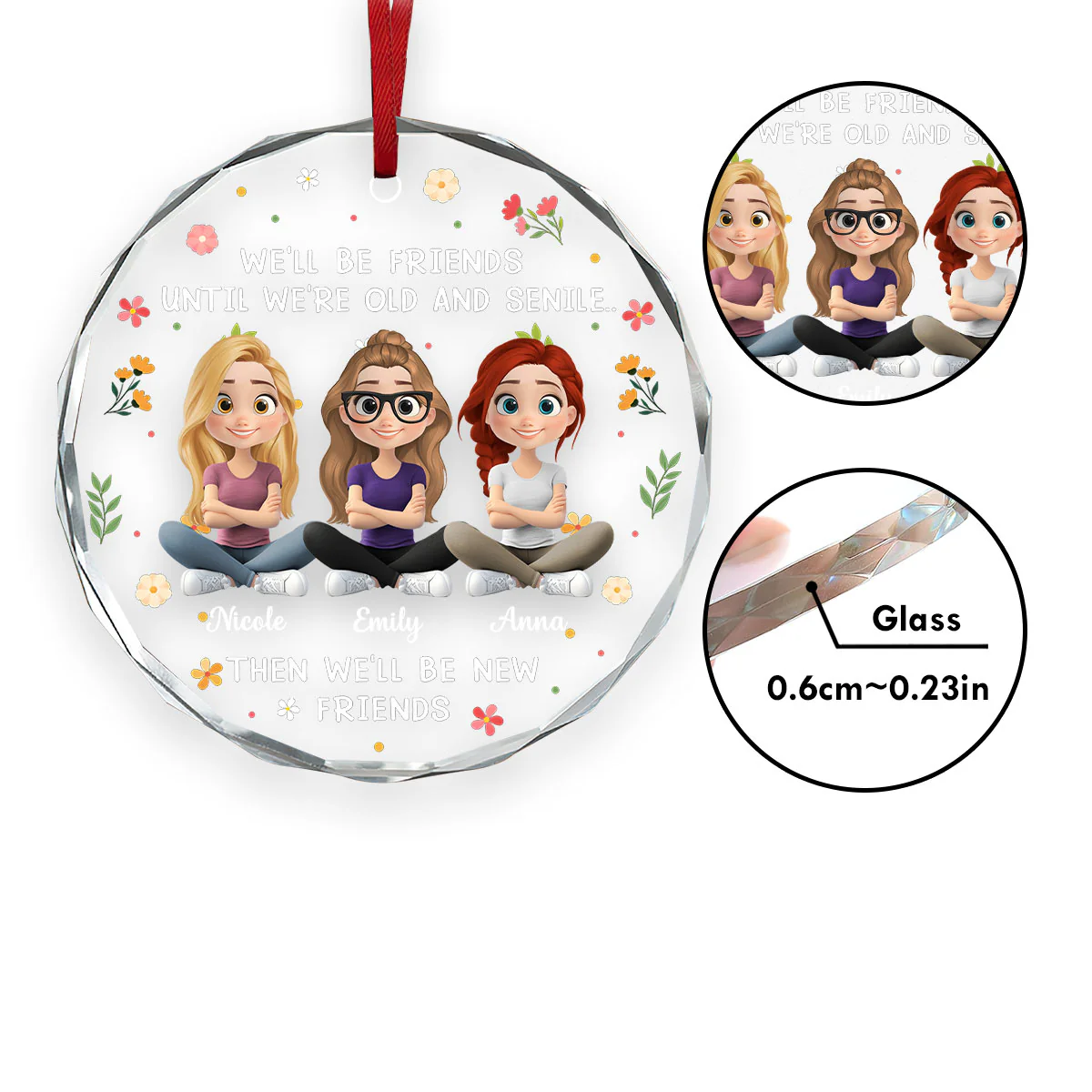 We Will Be Forever Friends - Personalized Round Shaped Glass Ornament - Image 5