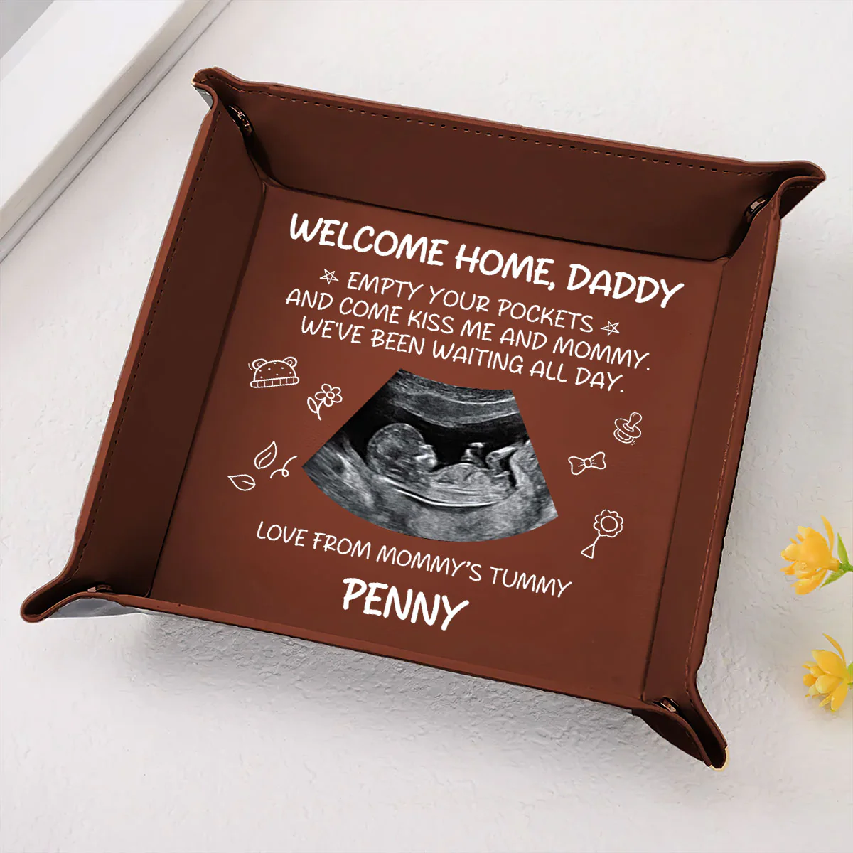 Welcome Home Daddy - Personalized Leather Valet Tray - Image 2