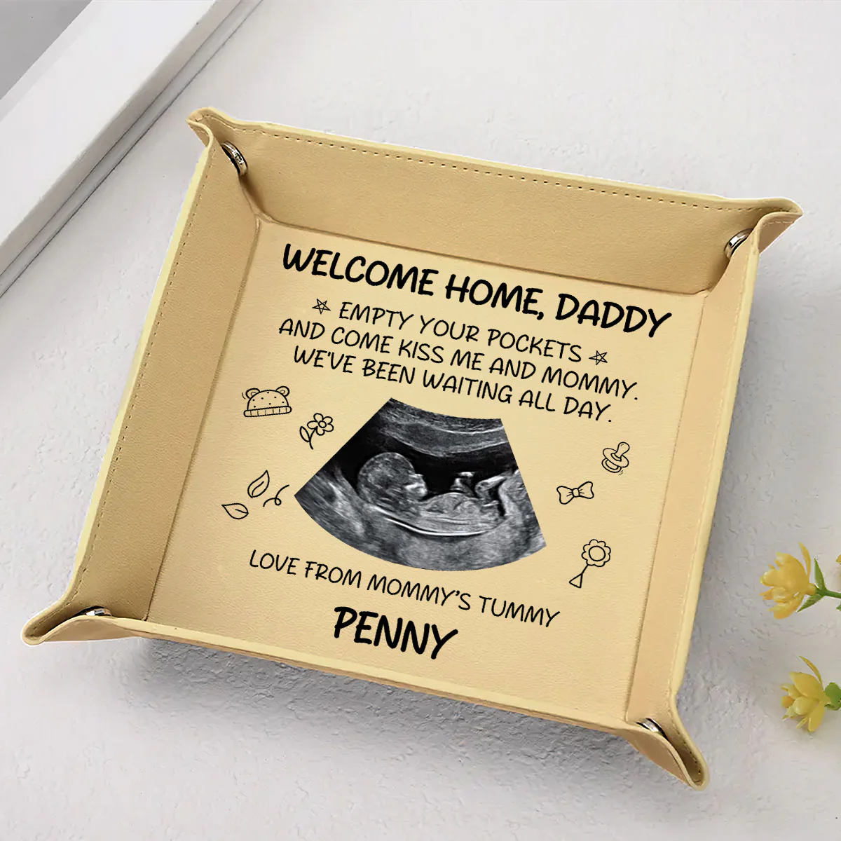 Welcome Home Daddy - Personalized Leather Valet Tray - Image 3