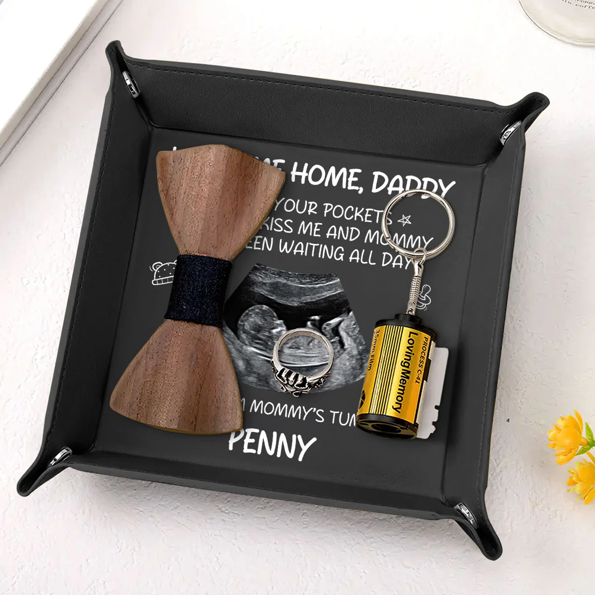 Welcome Home Daddy - Personalized Leather Valet Tray - Image 4