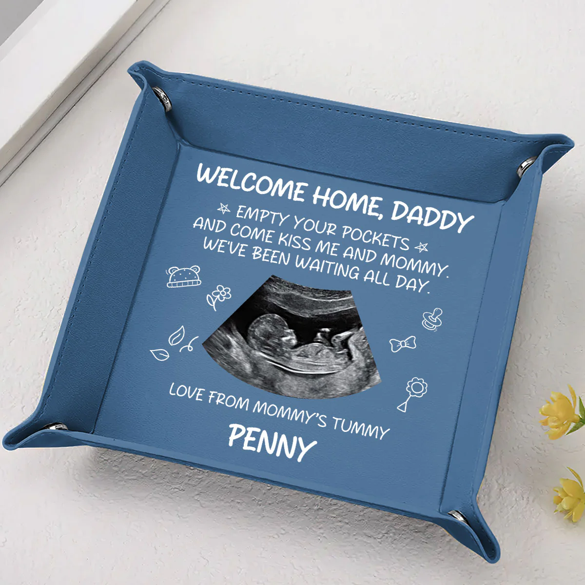 Welcome Home Daddy - Personalized Leather Valet Tray - Image 5