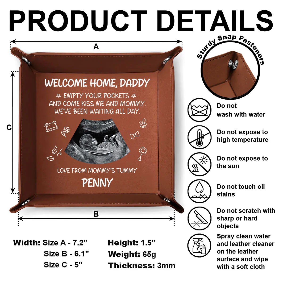 Welcome Home Daddy - Personalized Leather Valet Tray - Image 6