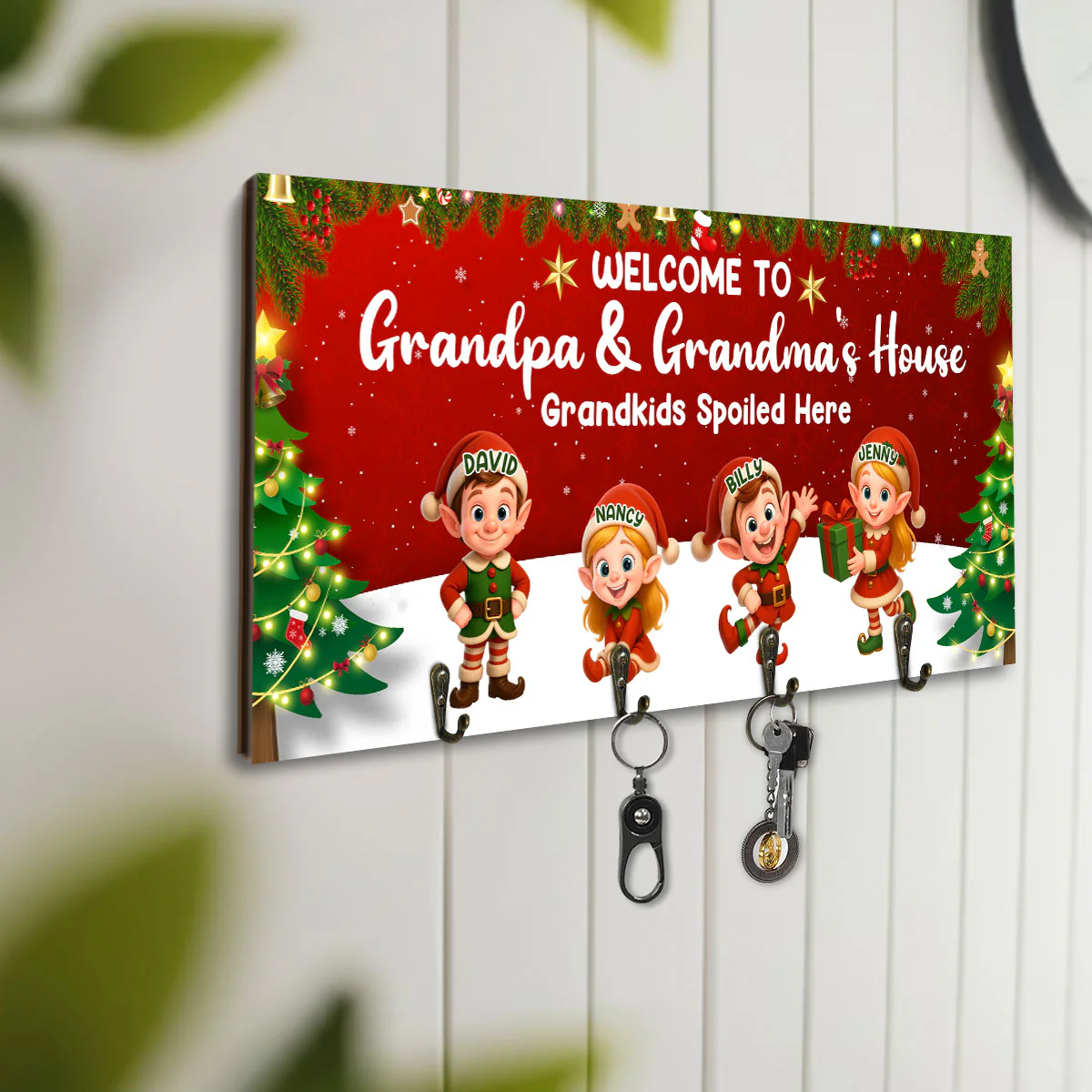 Welcome To Grandpa And Grandma's House Grandkids Spoiled Here - Personalized Key Holder - Image 3