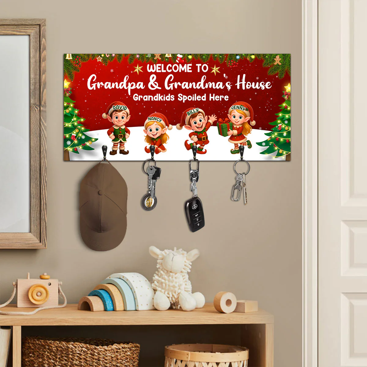 Welcome To Grandpa And Grandma's House Grandkids Spoiled Here - Personalized Key Holder - Image 4