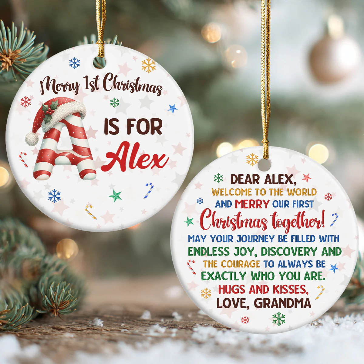 Welcome To The World - Personalized Round Shaped Ceramic Ornament - Image 2