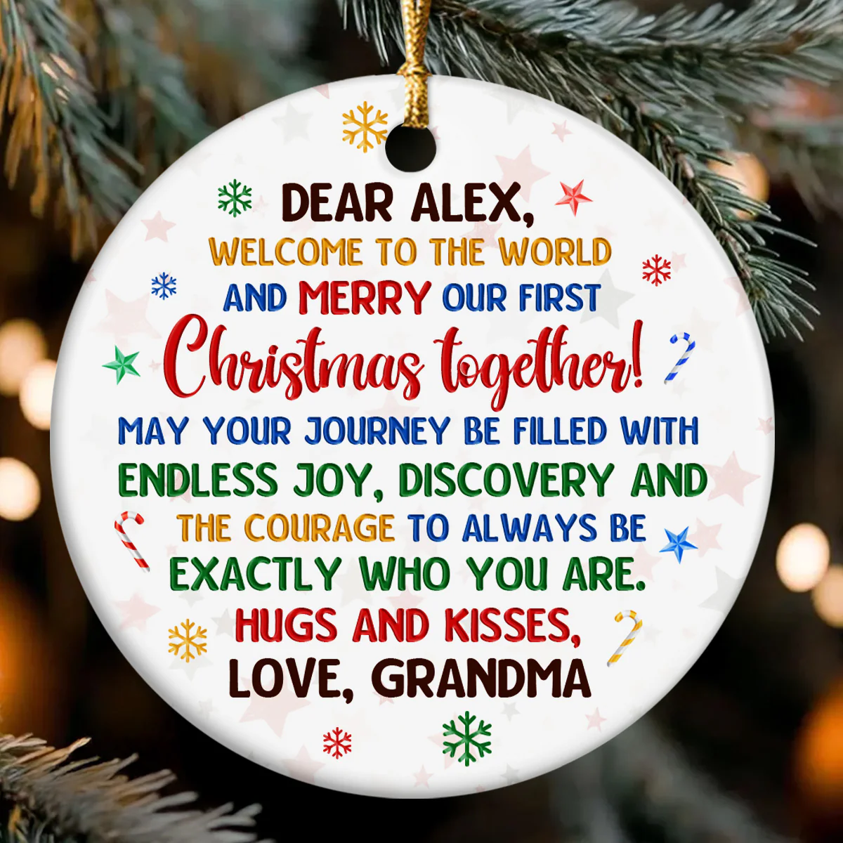 Welcome To The World - Personalized Round Shaped Ceramic Ornament - Image 3