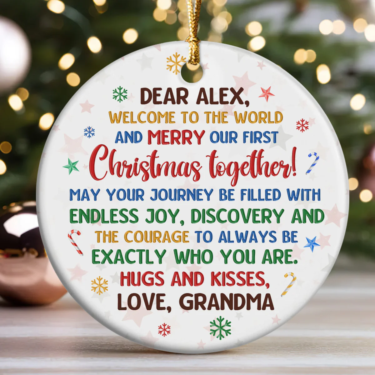 Welcome To The World - Personalized Round Shaped Ceramic Ornament - Image 6