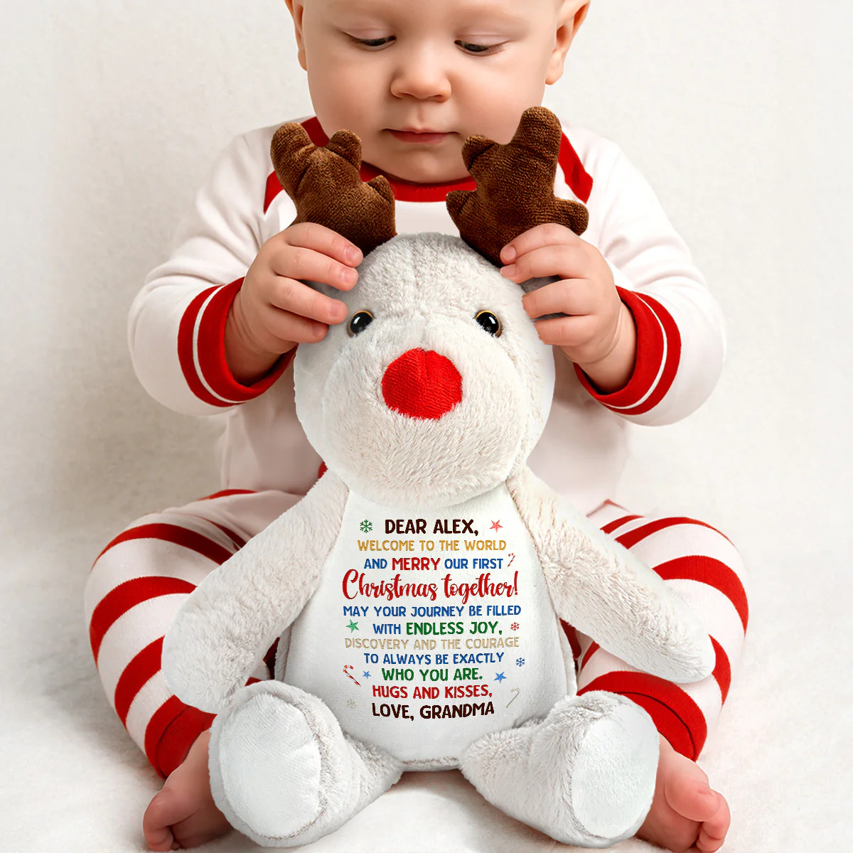Welcome To The World - Personalized Stuffed Reindeer - Image 3