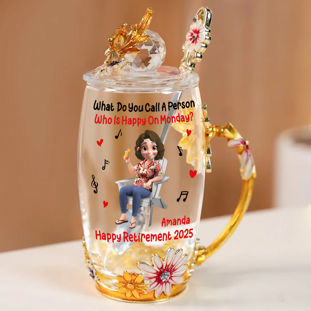 What Do You Call A Person Who Is Happy On Monday - Personalized Flower Tea Cup - Image 3