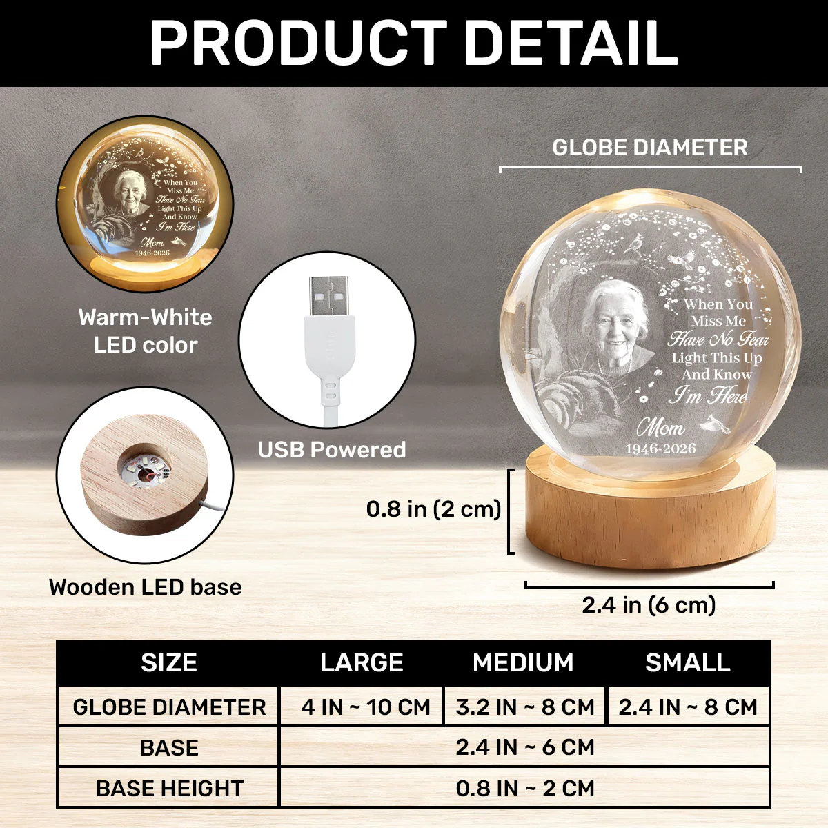 When You Miss Me Light This Up - Personalized Crystal Ball Night Light - Image 9