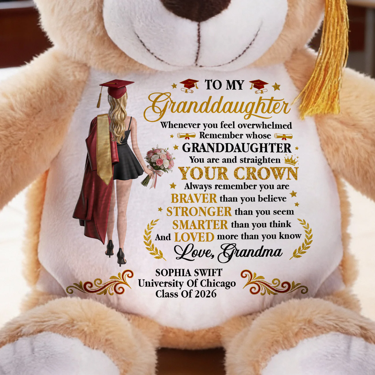 Whenever You Feel Overwhelmed - Personalized Graduation Teddy Bear - Image 3