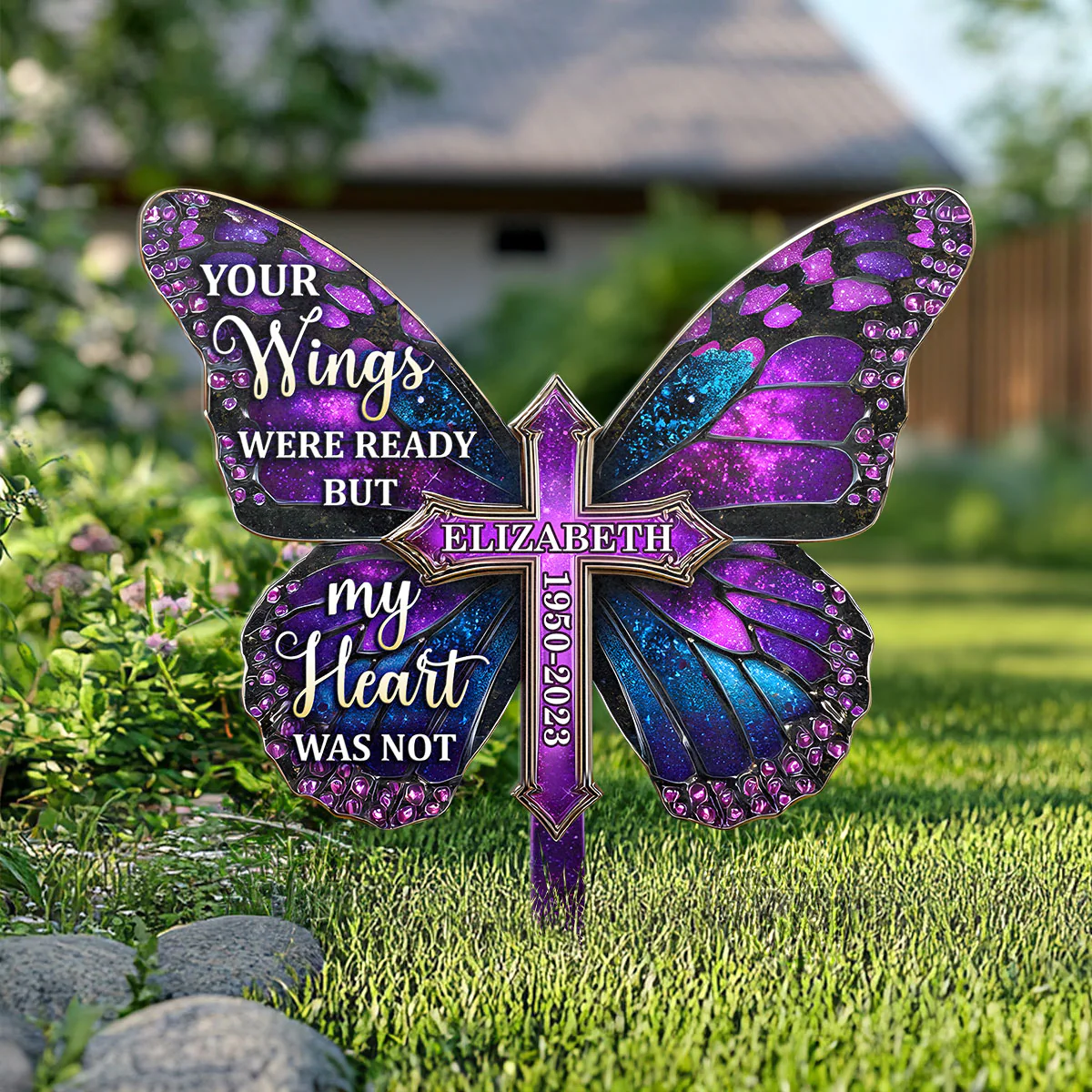 Where Wings Soar, My Heart Stays - Personalized Metal Garden Stake - Image 3