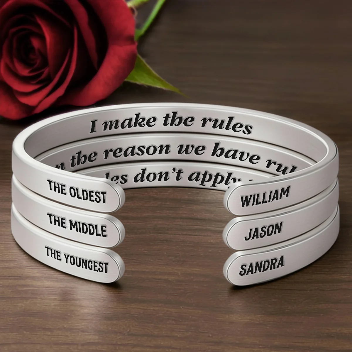 Who Makes The Rules - Personalized Cuff Bangle Bracelet With Box - Image 2