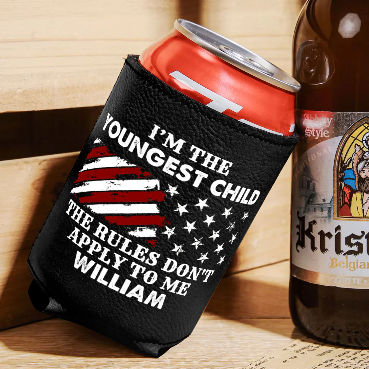 Who Makes The Rules - Personalized Leather Can Cooler - Image 3