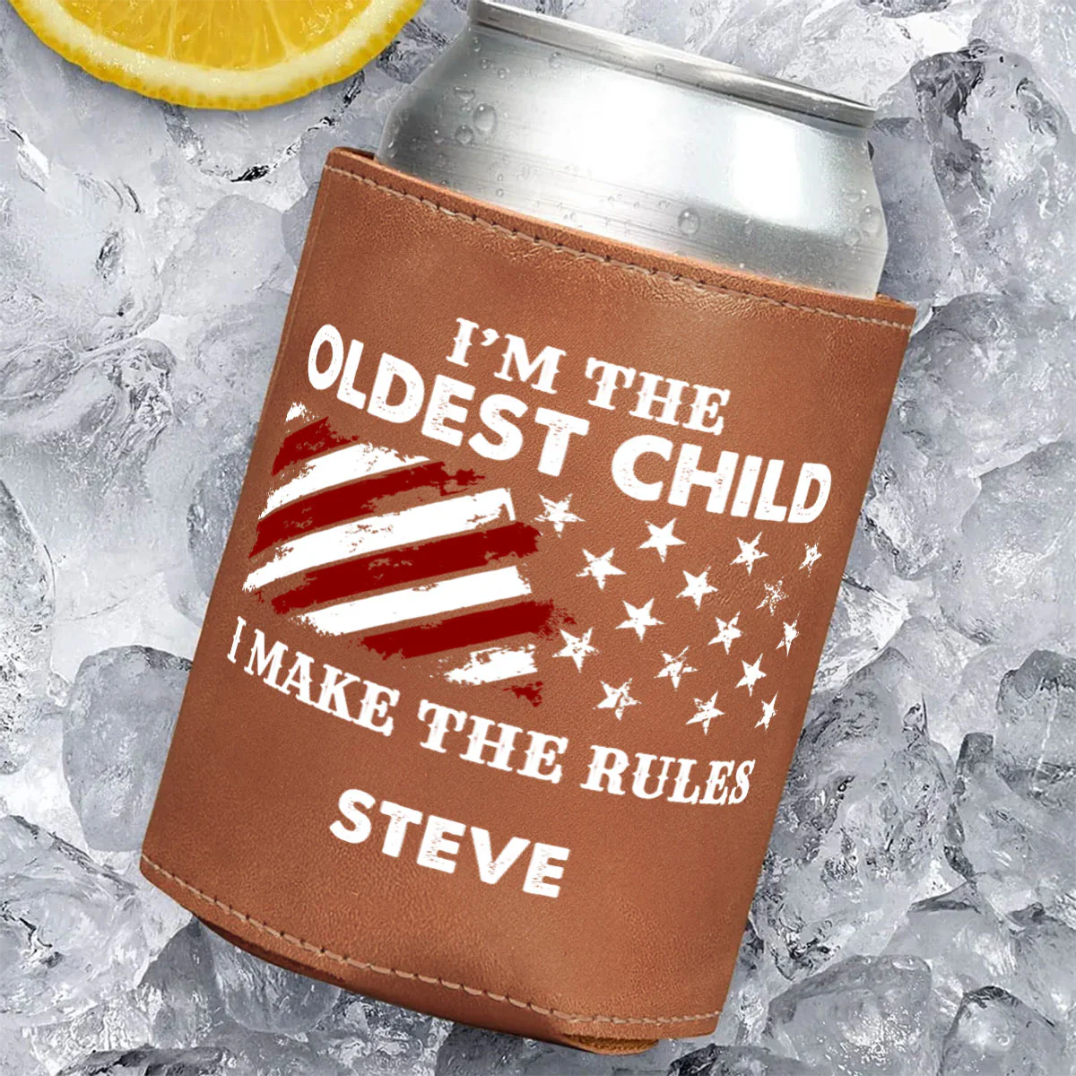 Who Makes The Rules - Personalized Leather Can Cooler - Image 4