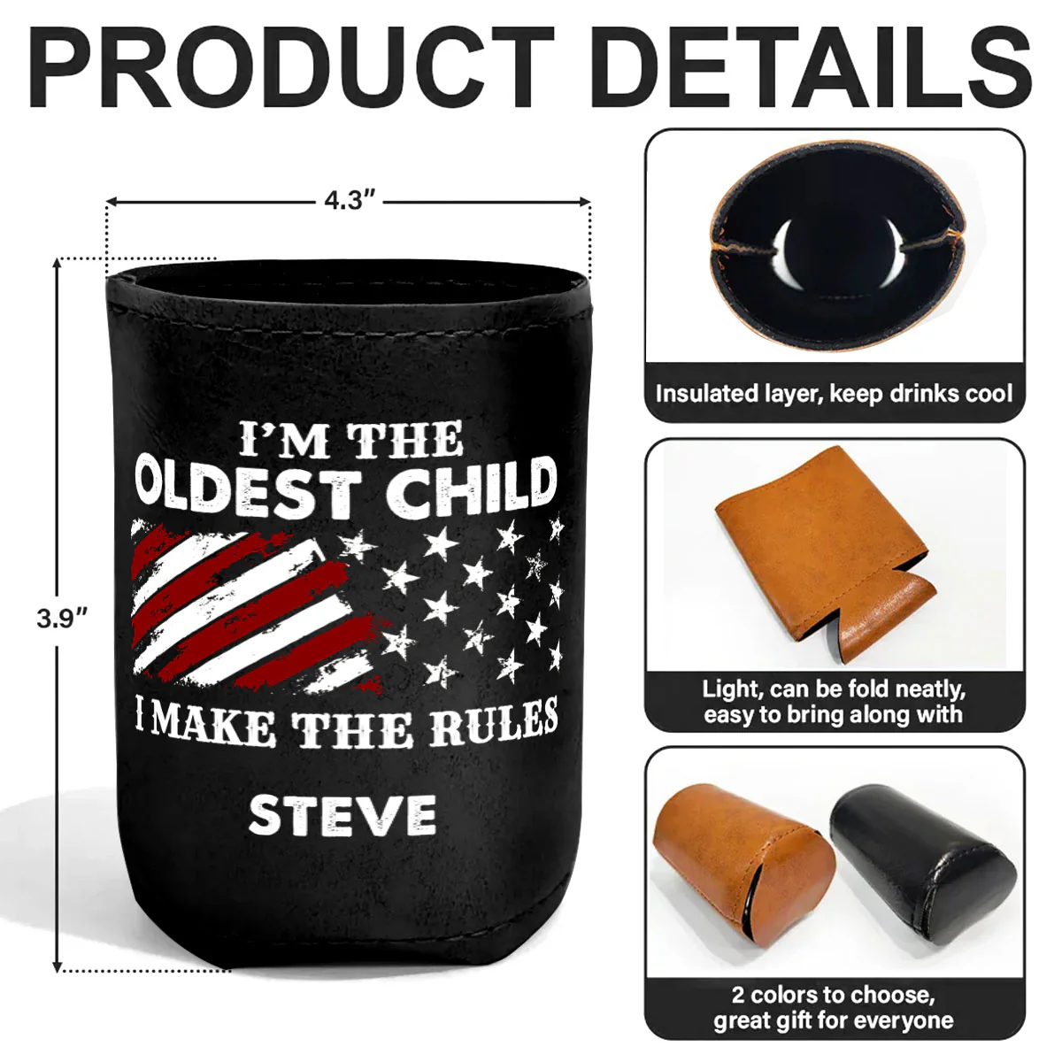 Who Makes The Rules - Personalized Leather Can Cooler - Image 6
