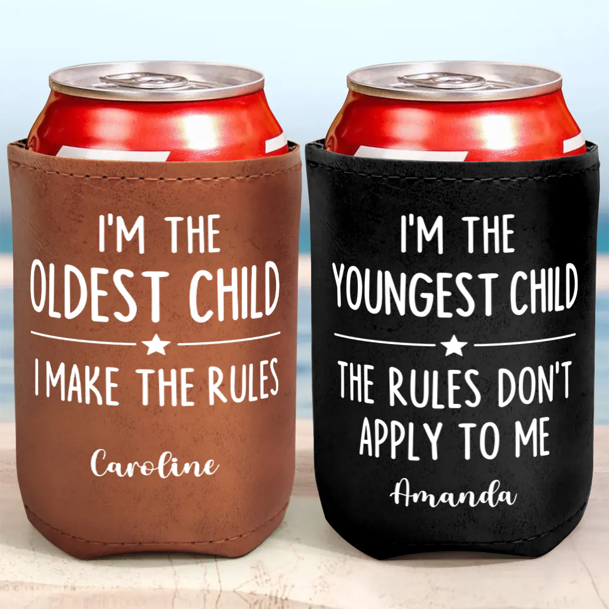 Who Makes The Rules - Personalized Leather Can Cooler - Image 3