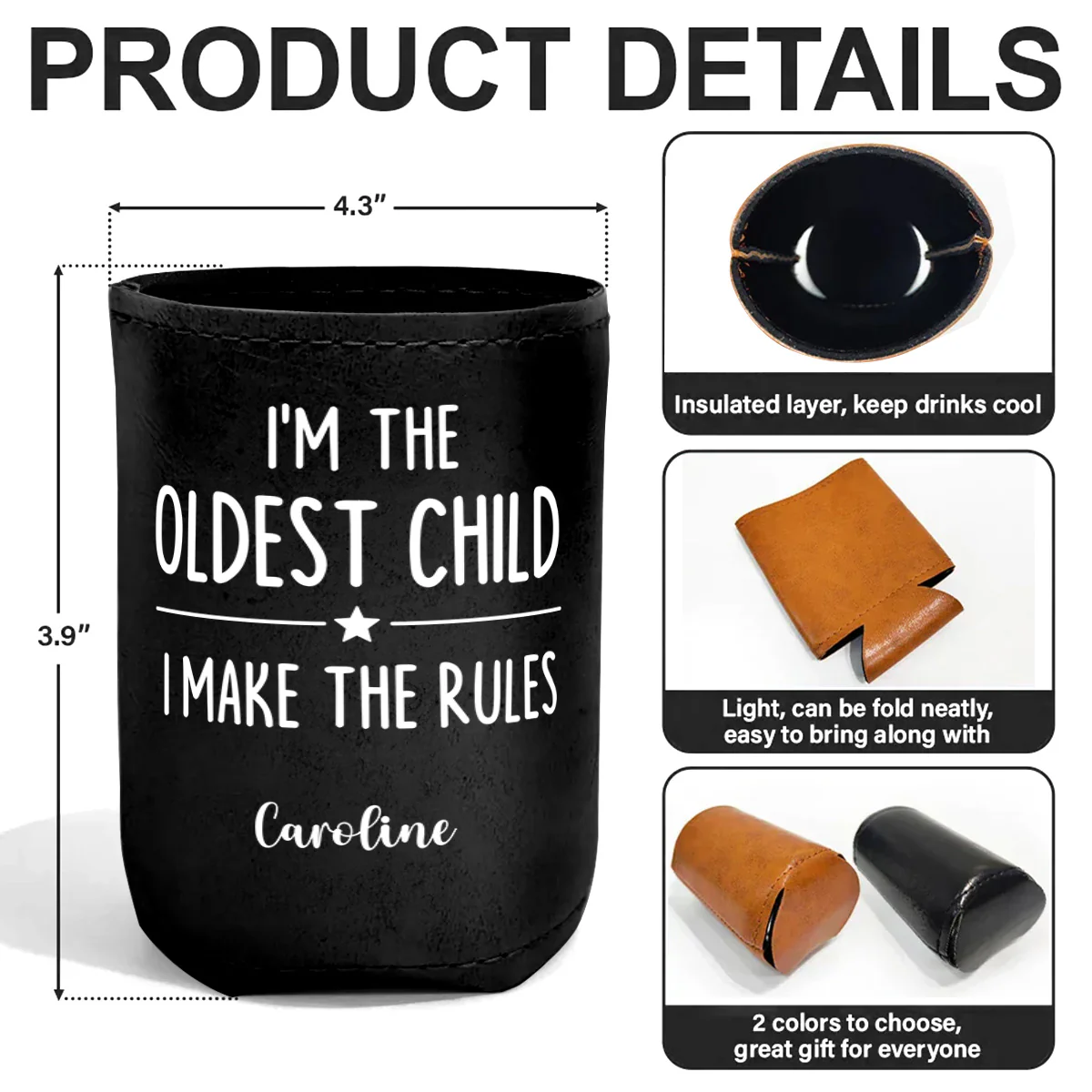 Who Makes The Rules - Personalized Leather Can Cooler - Image 6