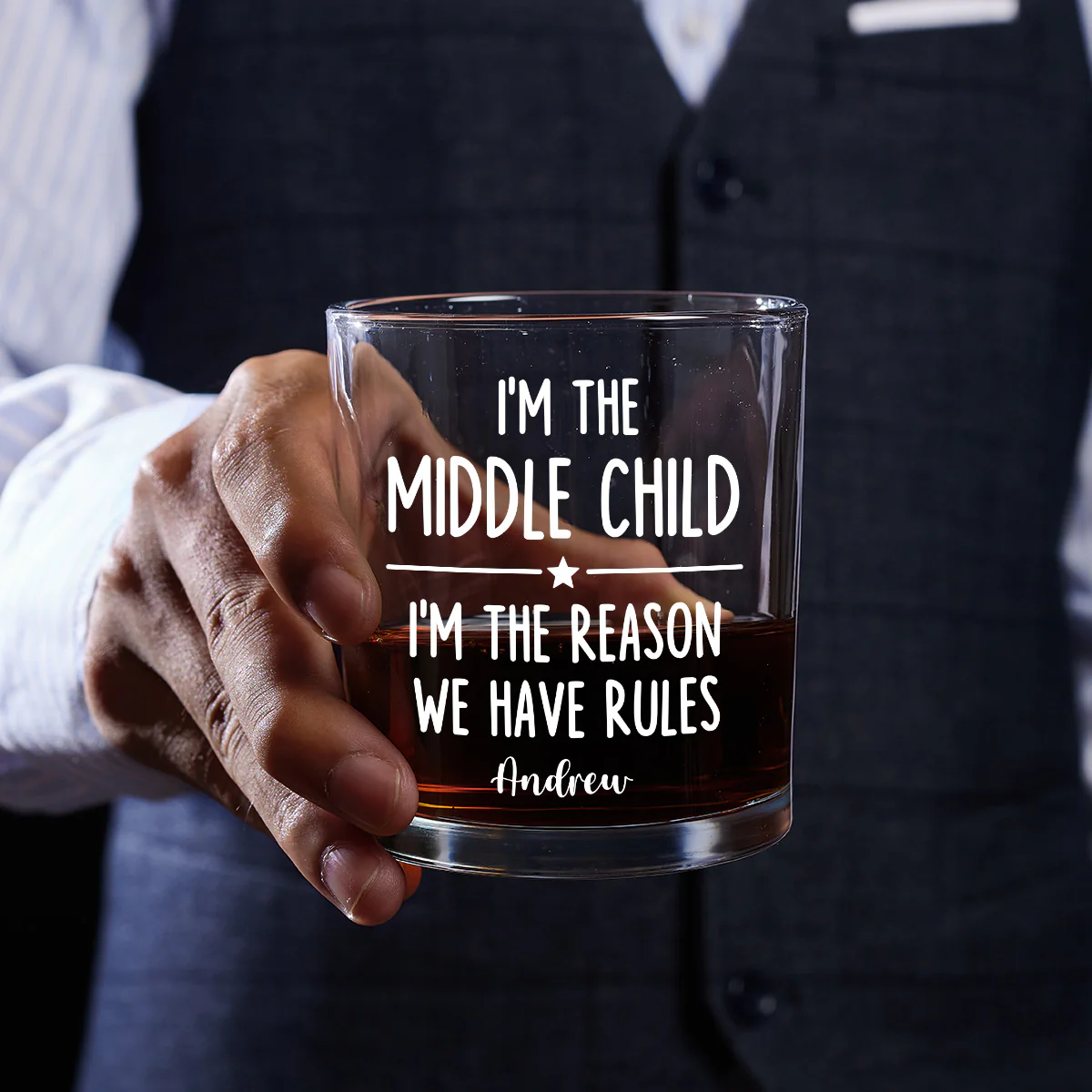 Who Makes The Rules - Personalized Round Whiskey Glass - Image 3