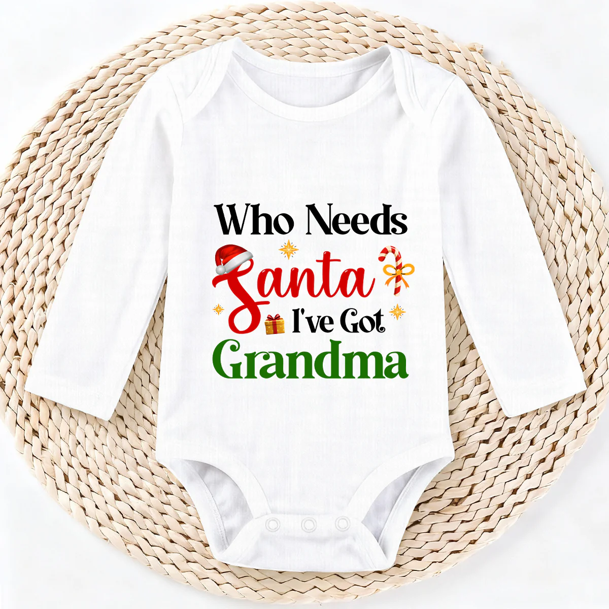 Who Needs Santa I've Got Grandma - Personalized Long Sleeve Baby Onesie