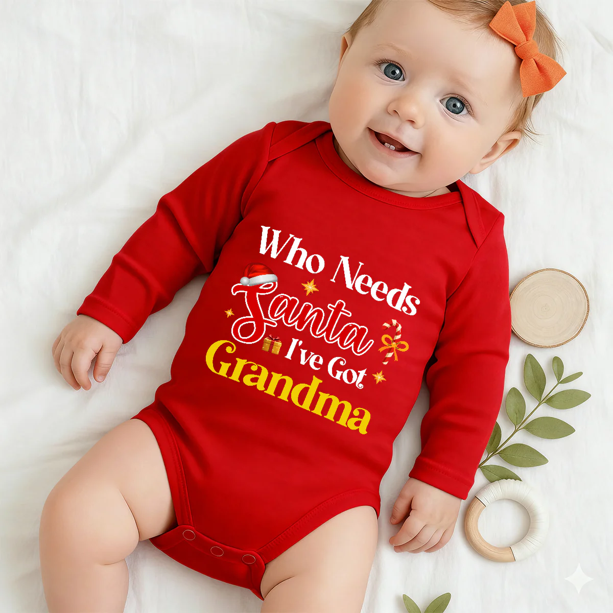 Who Needs Santa I've Got Grandma - Personalized Long Sleeve Baby Onesie - Image 2