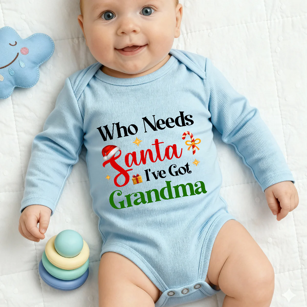 Who Needs Santa I've Got Grandma - Personalized Long Sleeve Baby Onesie - Image 3