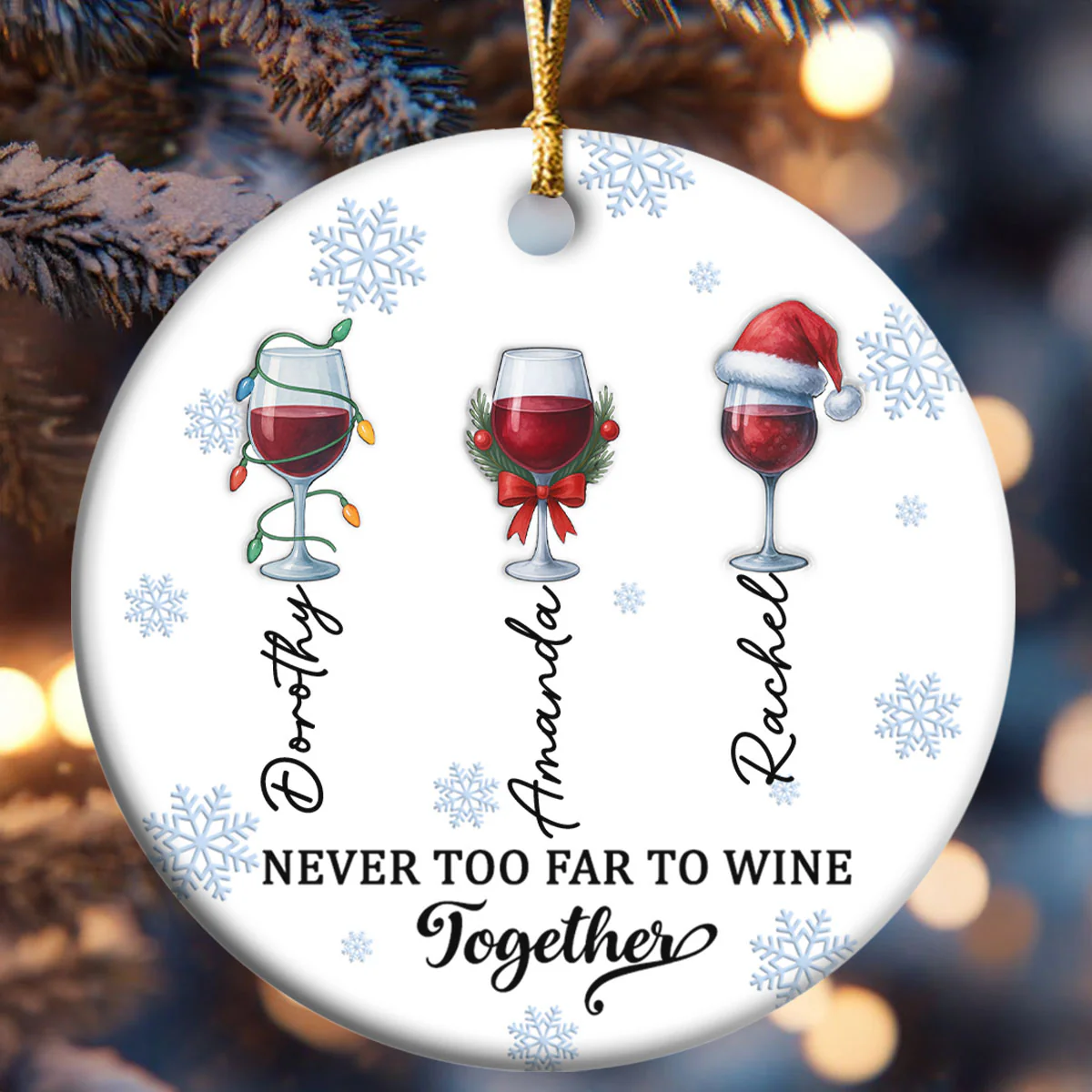 Wine Together - Personalized Round Shaped Ceramic Ornament - Image 6