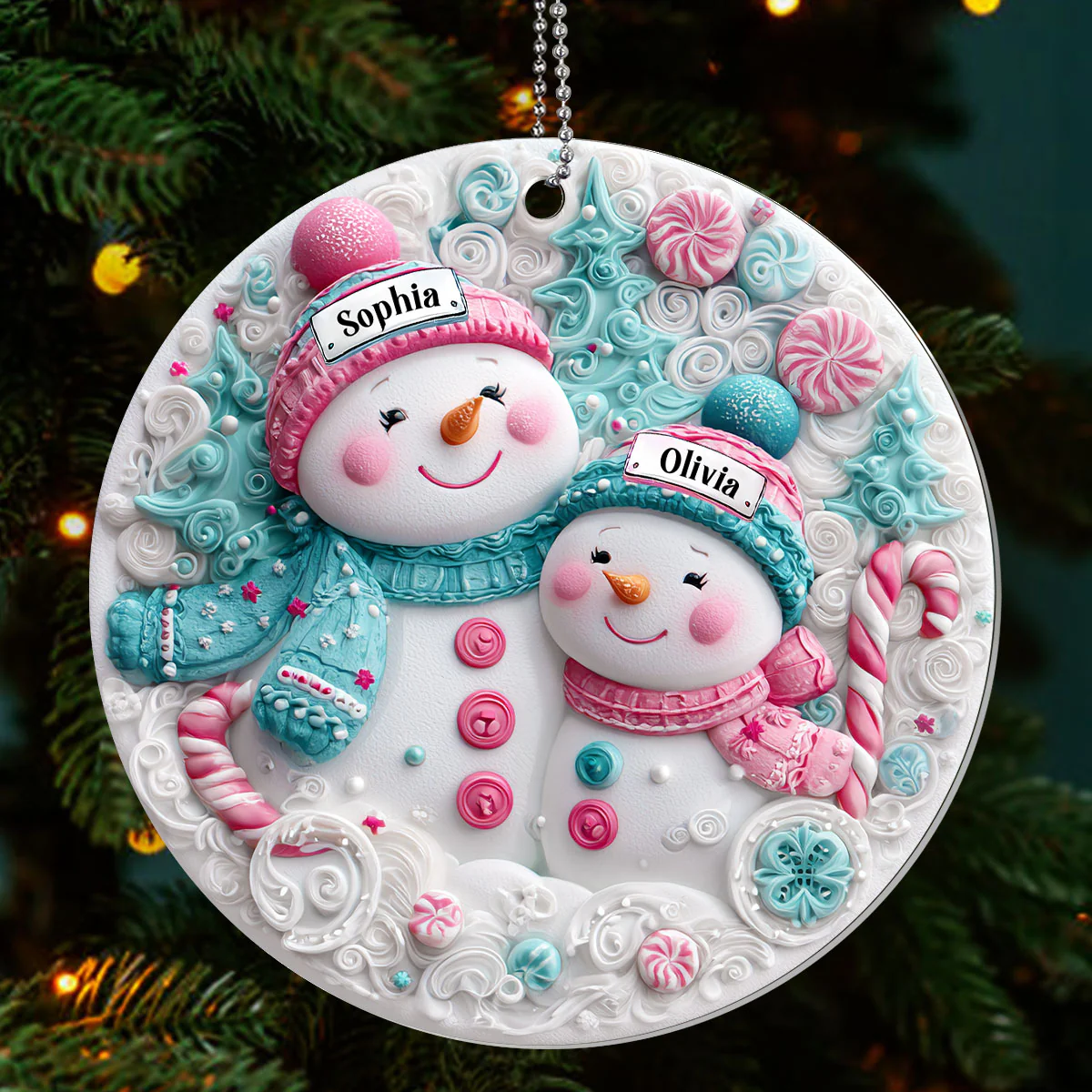 Winter Snuggle - Personalized 1-Layer Acrylic Ornament - Image 3