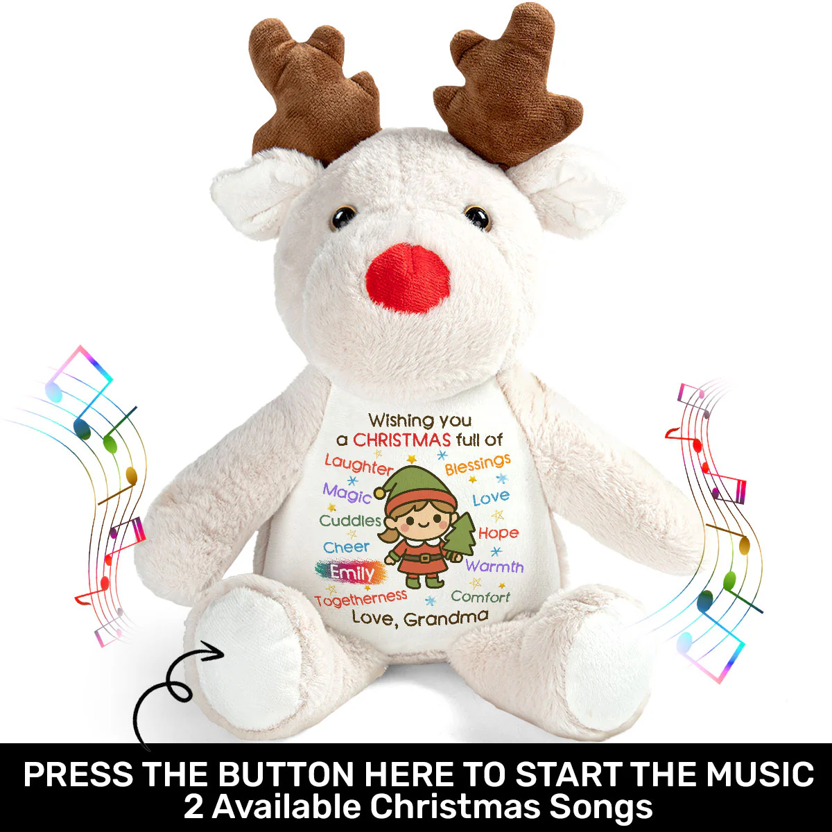 Wishing You A Holly Jolly Christmas 2 - Personalized Stuffed Reindeer - Image 2