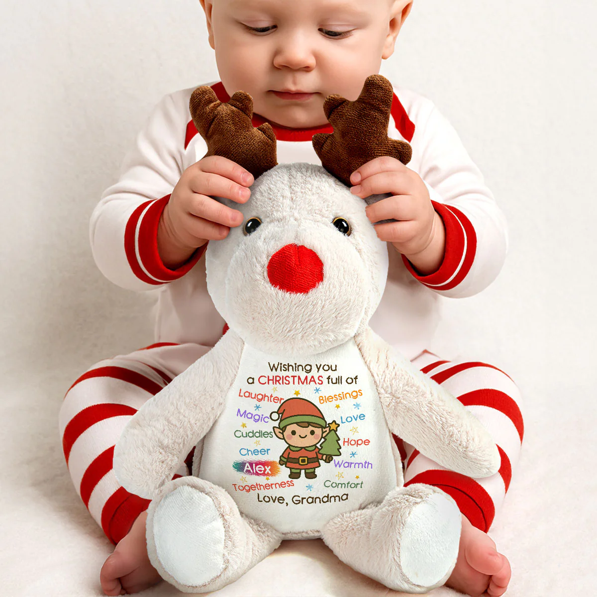 Wishing You A Holly Jolly Christmas 2 - Personalized Stuffed Reindeer - Image 3