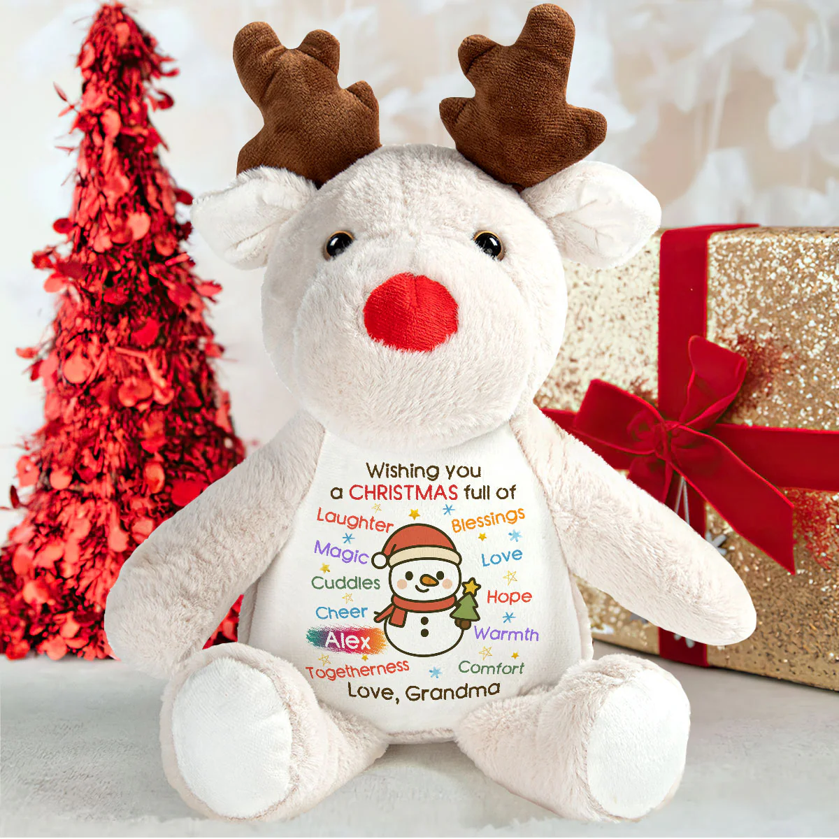 Wishing You A Holly Jolly Christmas 2 - Personalized Stuffed Reindeer - Image 6