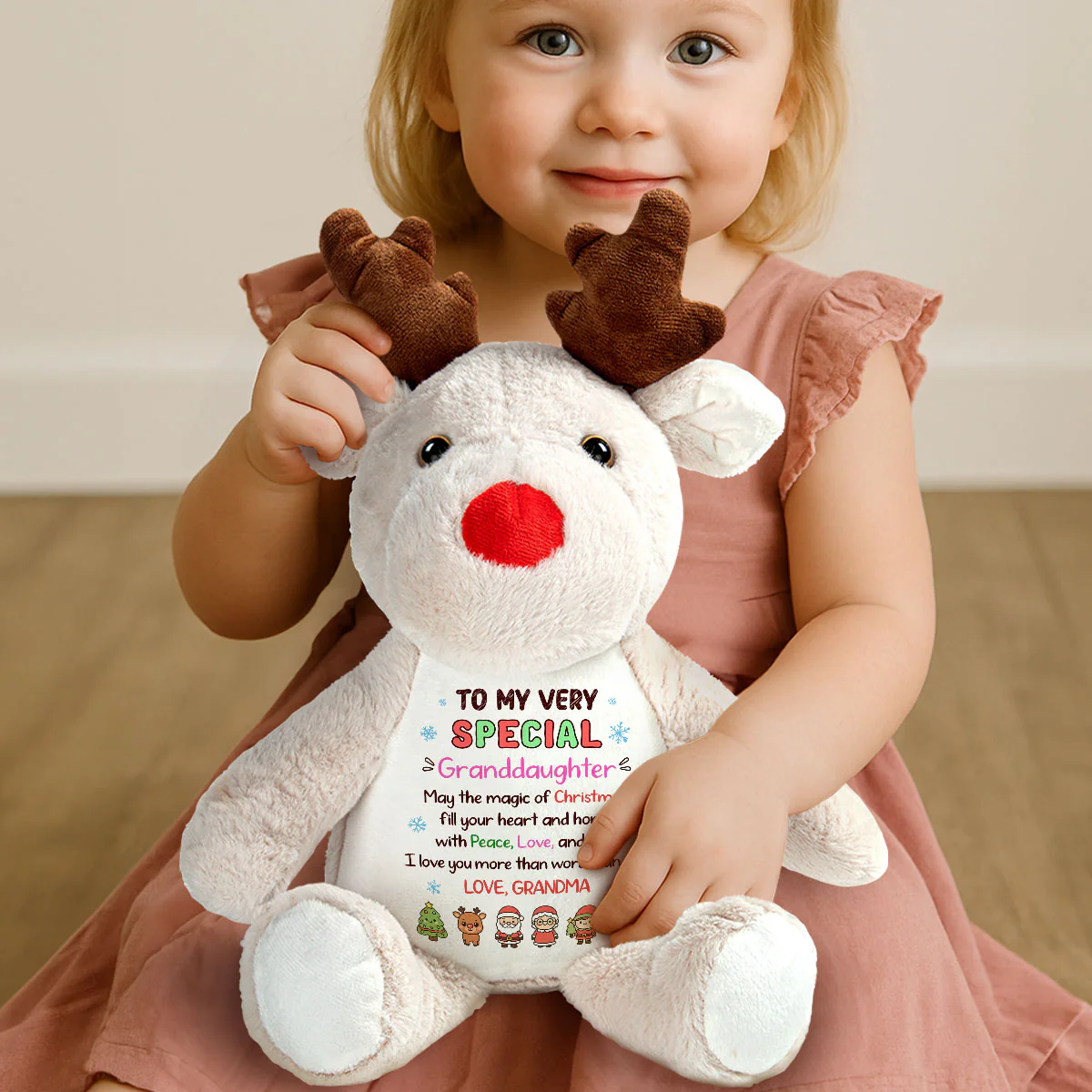 Wishing You A Holly Jolly Christmas - Personalized Stuffed Reindeer - Image 3