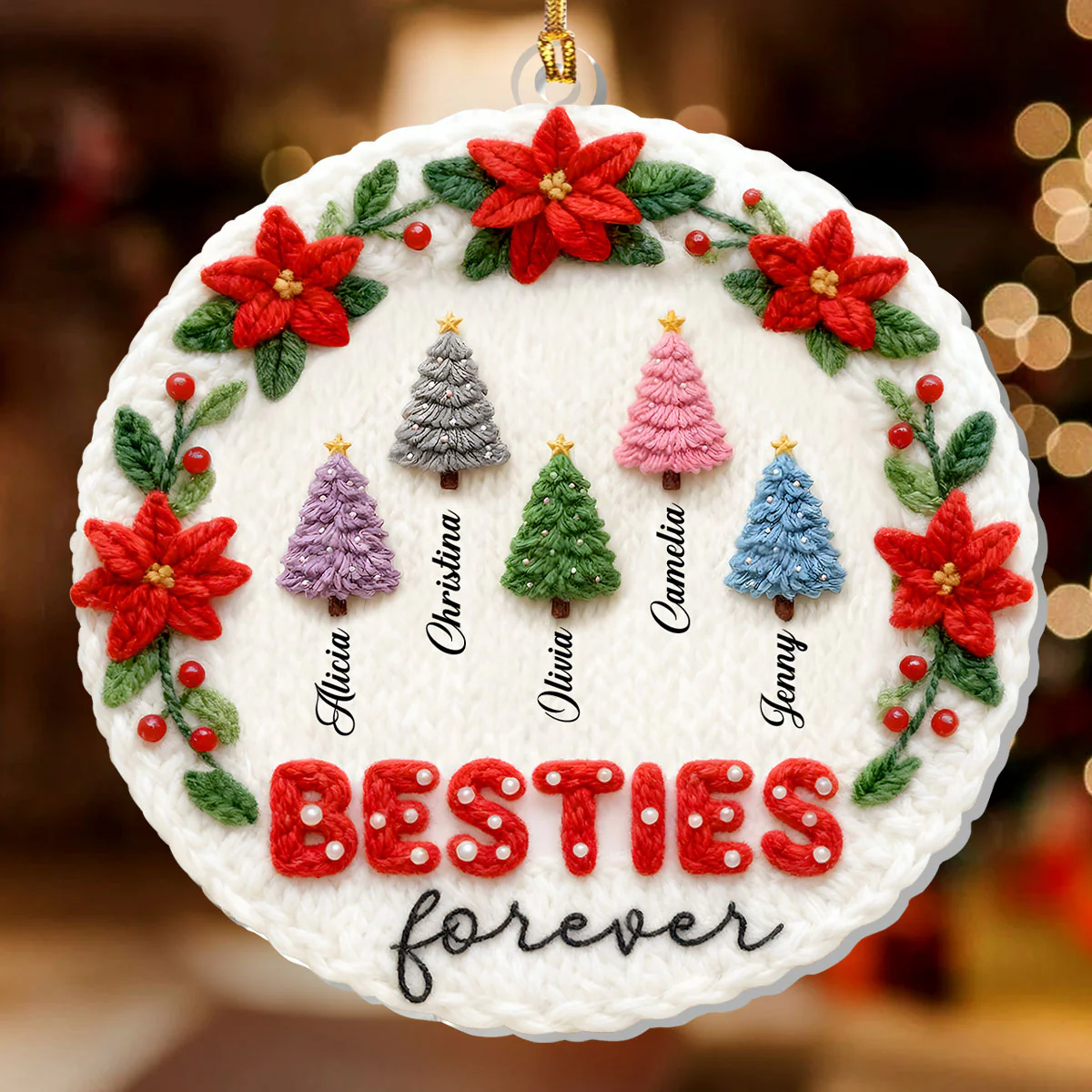 Wool Besties Sisters Family Christmas Tree  - Personalized 1-Layer Acrylic Ornament - Image 2