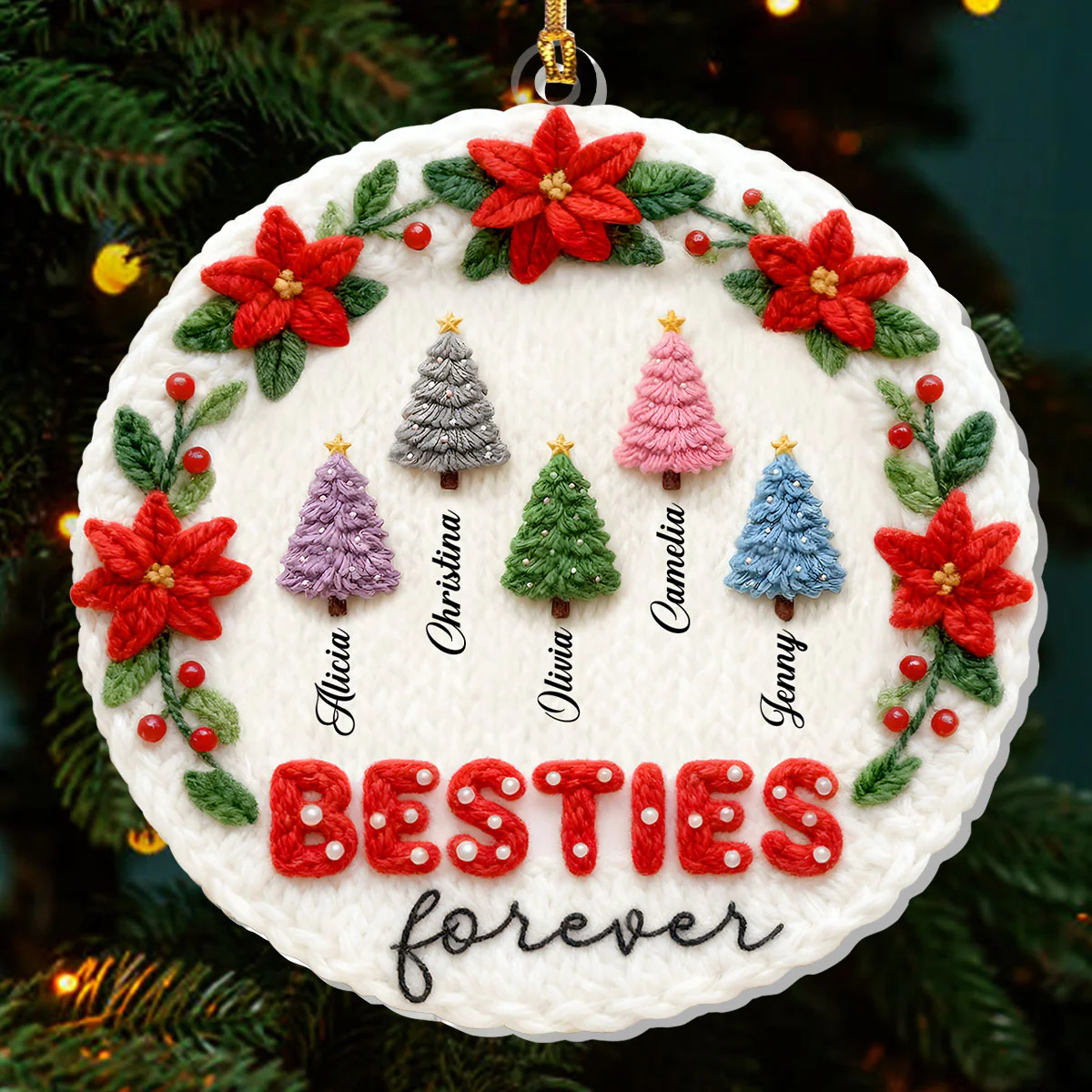 Wool Besties Sisters Family Christmas Tree  - Personalized 1-Layer Acrylic Ornament - Image 3