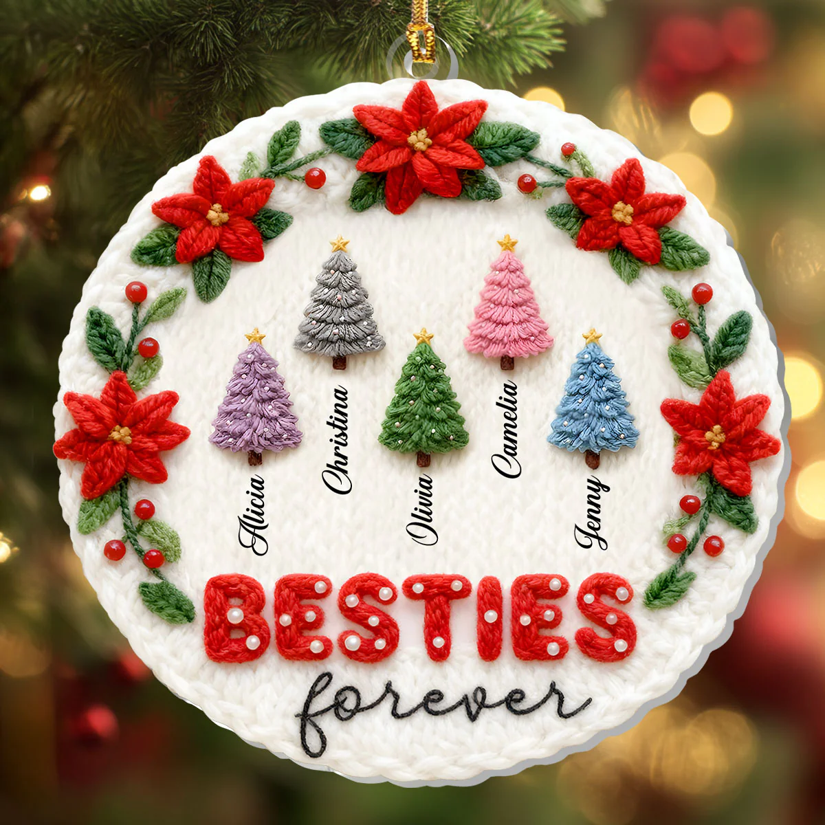 Wool Besties Sisters Family Christmas Tree  - Personalized 1-Layer Acrylic Ornament - Image 4