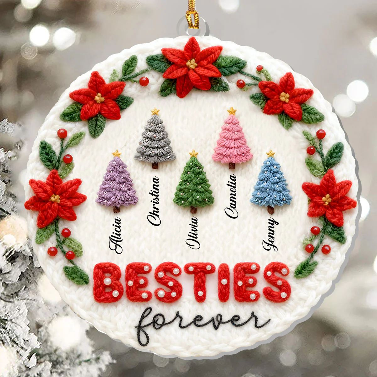 Wool Besties Sisters Family Christmas Tree  - Personalized 1-Layer Acrylic Ornament - Image 5