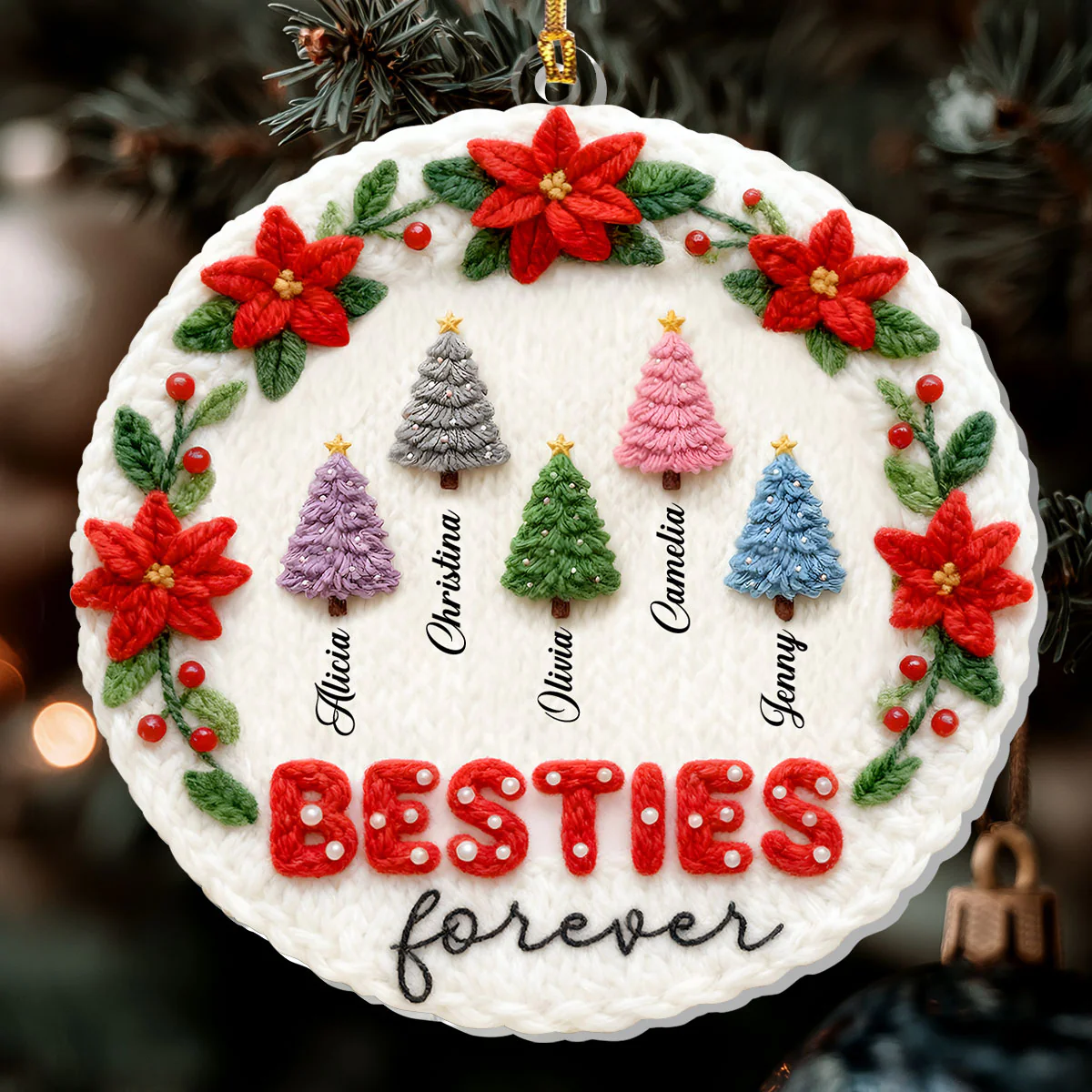 Wool Besties Sisters Family Christmas Tree  - Personalized 1-Layer Acrylic Ornament - Image 6