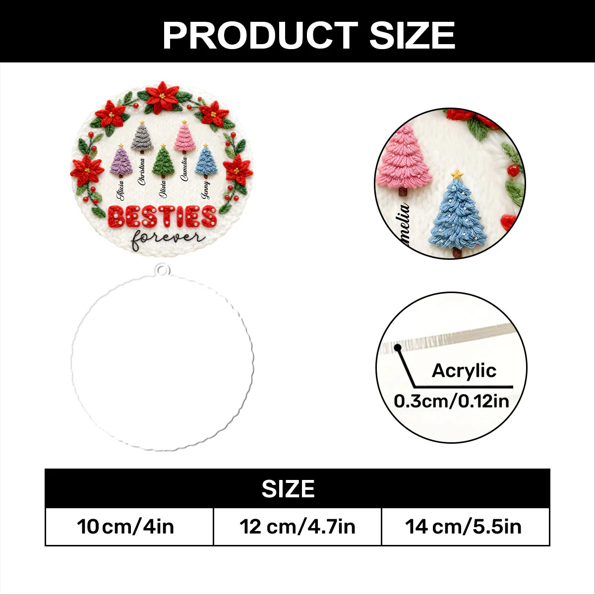Wool Besties Sisters Family Christmas Tree  - Personalized 1-Layer Acrylic Ornament - Image 7