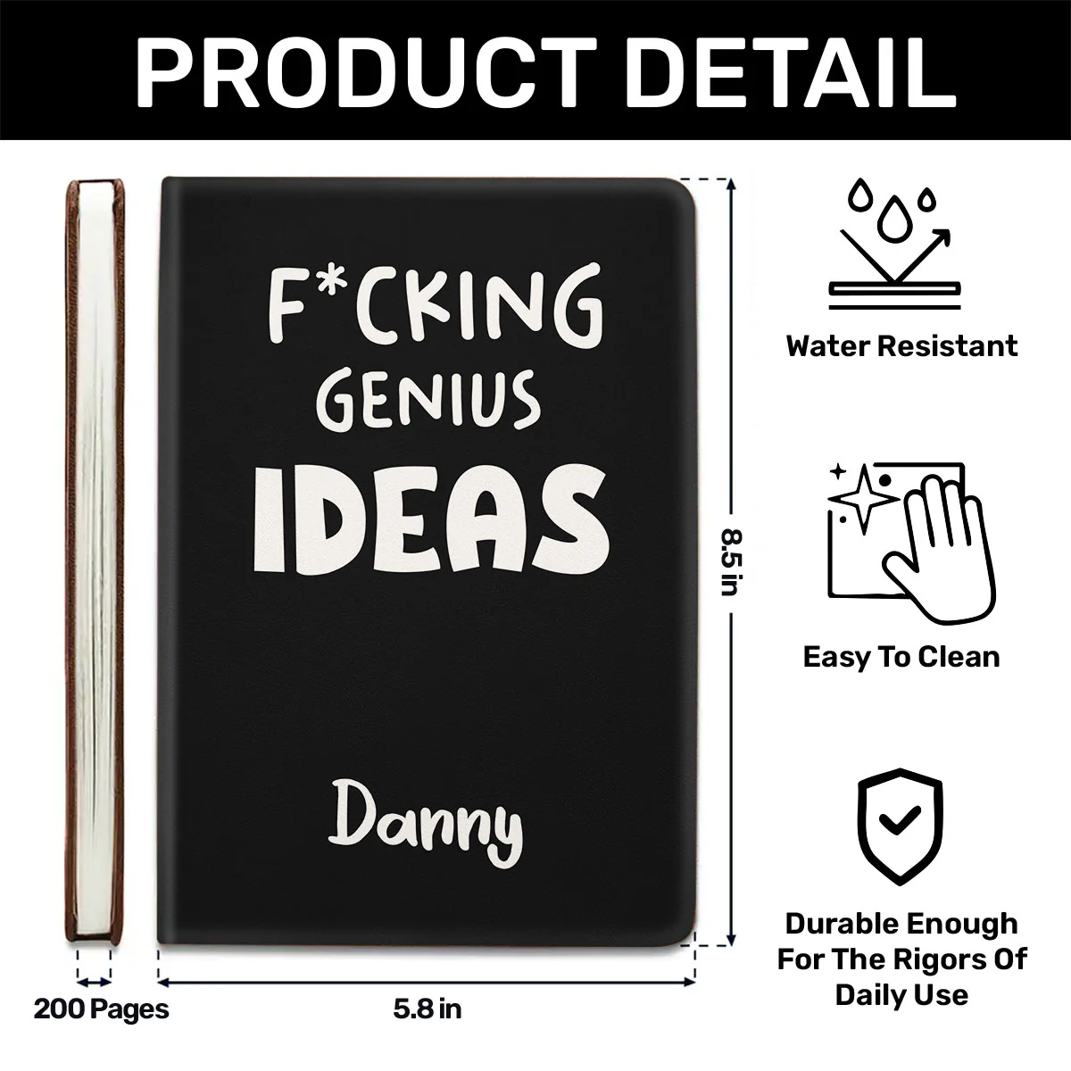 Working Funny Messages - Personalized Leather Cover Notebook - Image 6