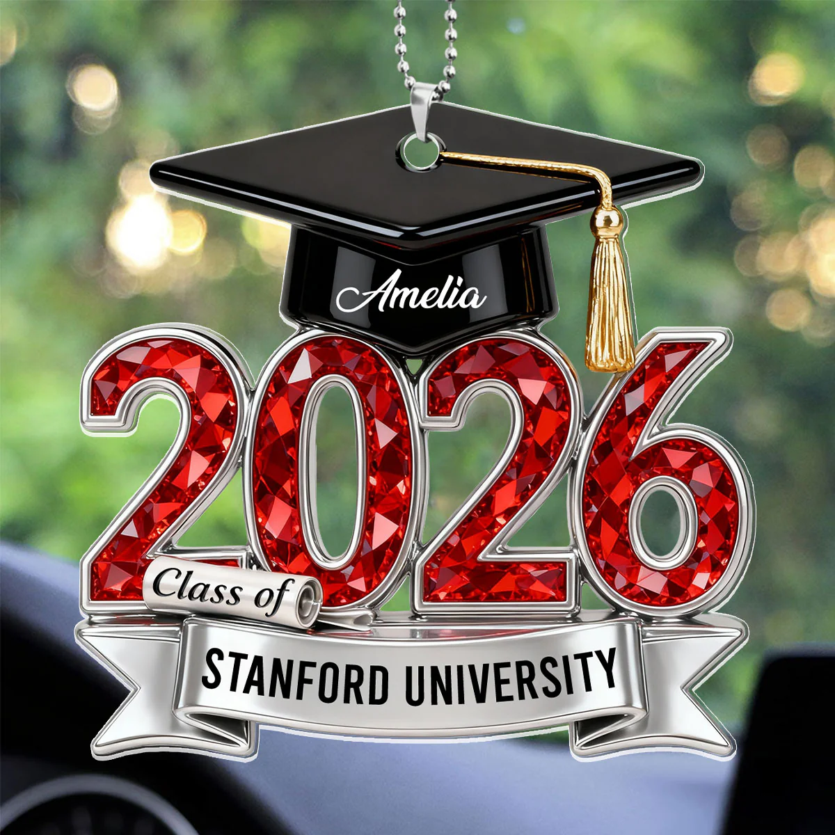 Year Of Graduation Gift - Personalized Car Acrylic Hanging Ornament - Image 3